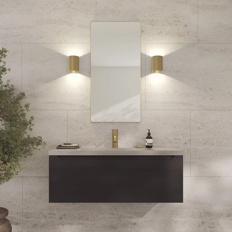 Loevschall Refine Gold Wall Mirror with Frame 45 x 90 cm Decorative Mirror for Bathroom, Living Room, Bedroom & Hallway Minimalist & Stylish Brushed Brass Mirror