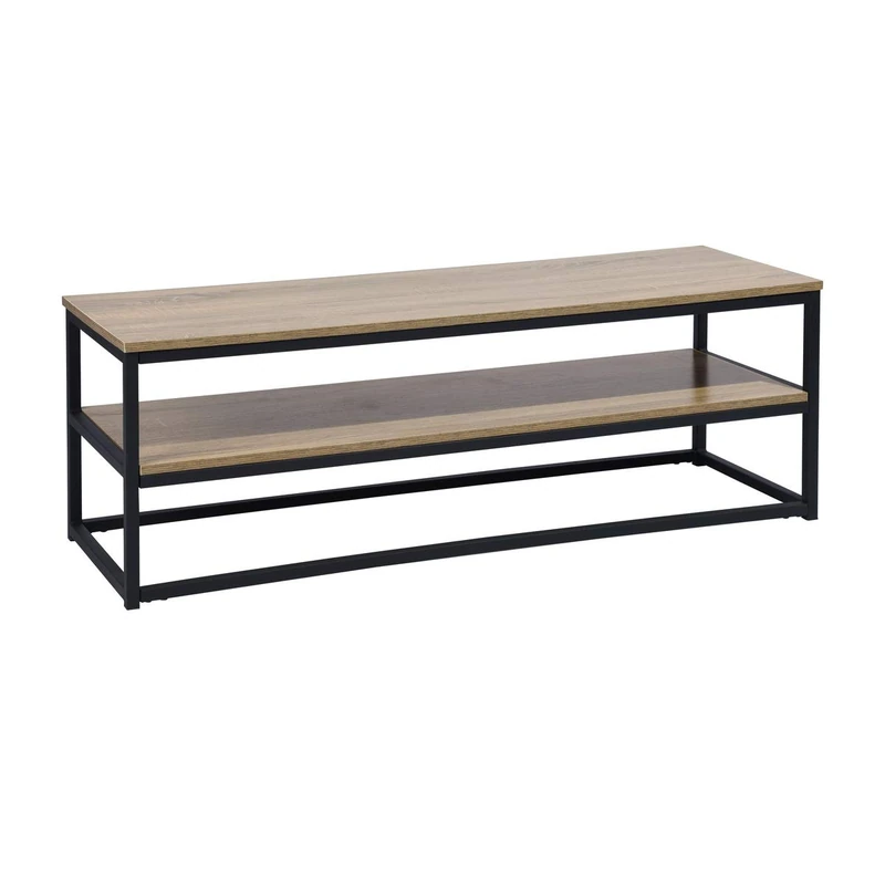 FurnitureR 2 Tier Coffee Tea Table 120cm Rectangular with Storage Shelf Coffee Table with Storage Shelf Modern 2 Tier Wooden Top and Metal Frame,Living Room Furniture,Easy Assembly,Coffee Brown/Black