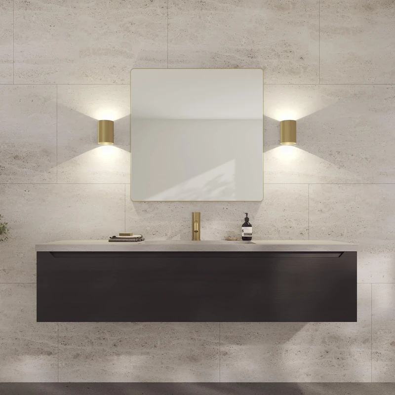 Loevschall Refine Mirror | Wall Mirror Gold with Frame | 80 x 80 cm | Decorative Mirror for Bathroom, Living Room, Bedroom & Hallway | Minimalist & Stylish Mirror Made of Brushed Brass