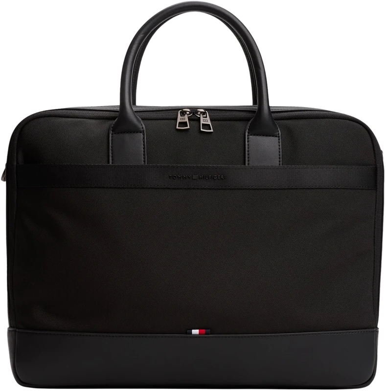 Tommy Hilfiger Men’s Nylon Travel Laptop Bag with Top Handles, Black (Black), One Size