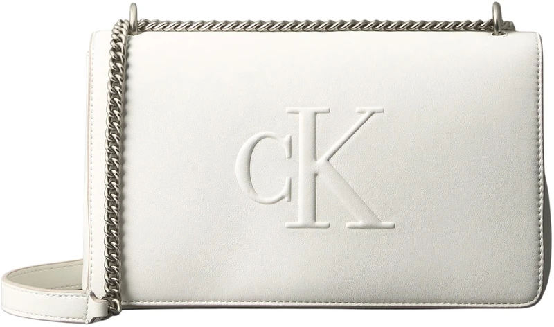 Calvin Klein Women’s Sculpted Flap Shoulder Bag with Chain, White (Lily White), One Size