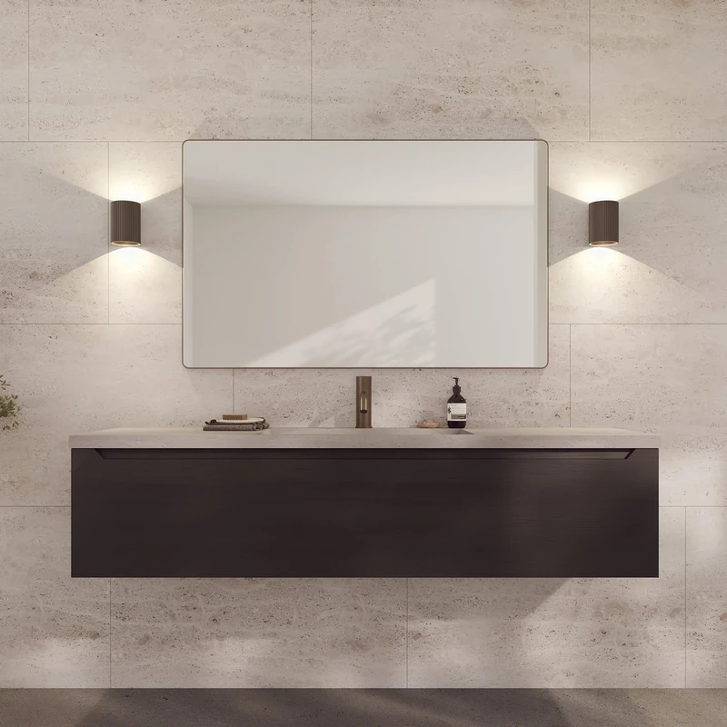 Loevschall Refine Mirror | Wall Mirror Brown with Frame | 120 x 75 cm | Decorative Mirror for Bathroom, Living Room, Bedroom & Hallway | Minimalist & Stylish Mirror Made of Brushed Brass