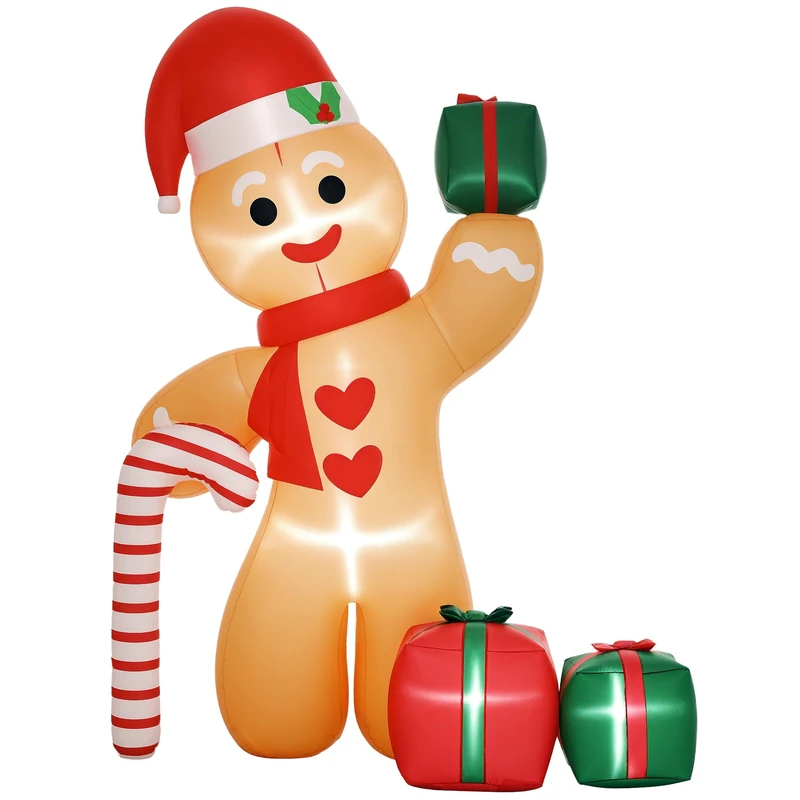 Outsunny 8FT Christmas Inflatable Gingerbread Man with Candy Cane, LED