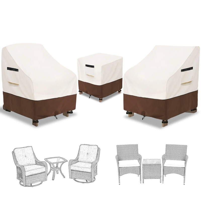 Osileyo 3 Pieces Patio Adirondack Chair Sets Covers,600D Waterproof Heavy Duty Patio Furniture Cover,Includes 2 Outdoor Adirondack Chair Covers and 1 Patio Side Table Cover,Beige&Brown