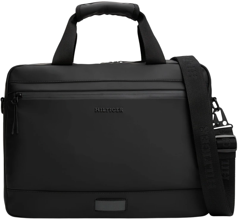 Tommy Hilfiger Men’s Laptop Bag with Outer Pocket, Black (Black), One Size