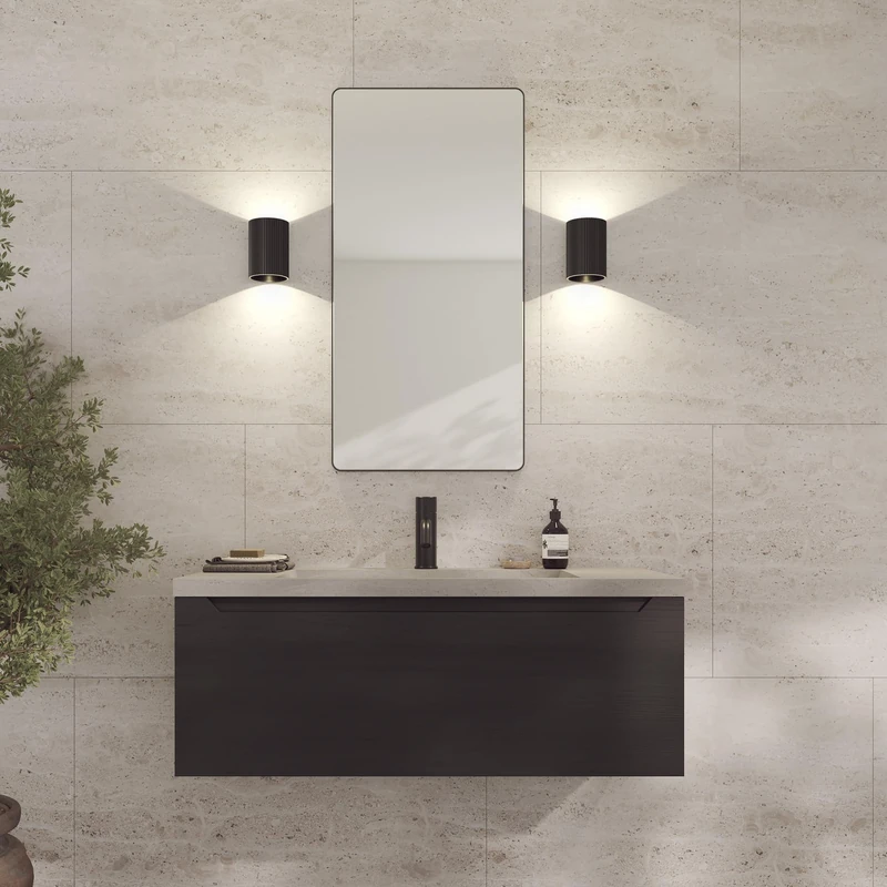 Loevschall Refine Mirror | Wall Mirror Black with Frame | 45 x 90 cm | Decorative Mirror for Bathroom, Living Room, Bedroom & Hallway | Minimalist & Stylish Mirror Made of Brushed Brass