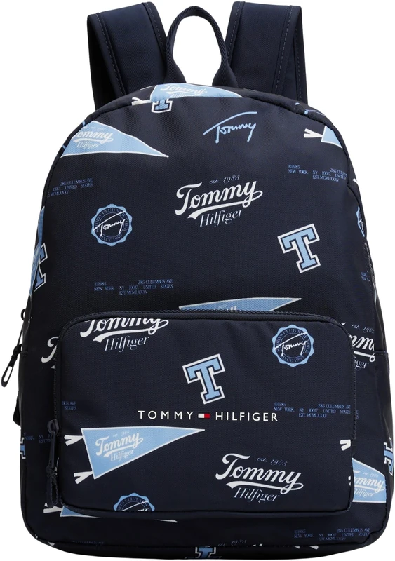 Tommy Hilfiger Kids’ Unisex Essential Backpack with Logo Print, Blue (Space Blue All Over Print), One Size