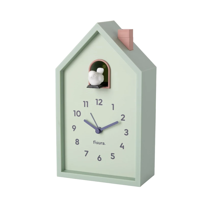 Fisura – Cuckoo alarm clock house with color, bedside table clock, original analog alarm clock with hands, snooze button, and light, Powered by 3 AA batteries (not included). (Mint)