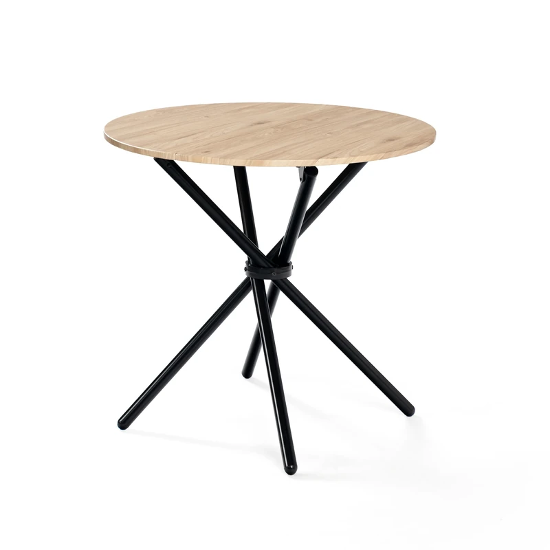 39F Furniture Dream Round dining Table modern design wood effect round crossed legs, oak, 80 x 80 x 75 cm