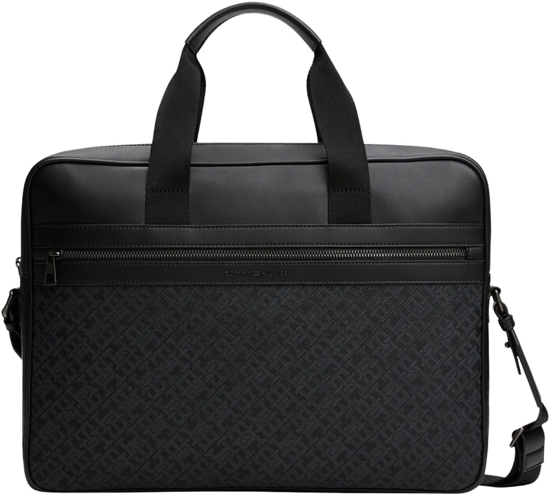 Tommy Hilfiger Men’s Elegant Monogram Laptop Bag, Black (Black), One Size