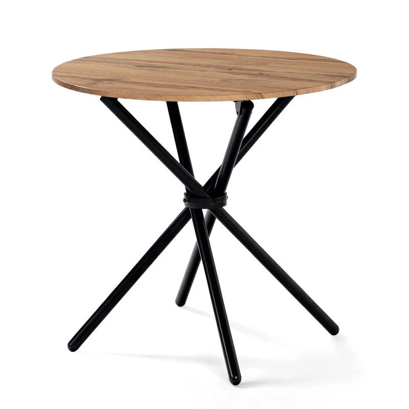 39F Furniture Dream Round dining Table with modern design with wood effect, crossed round legs, dark oak, 80 x 80 x 75 cm