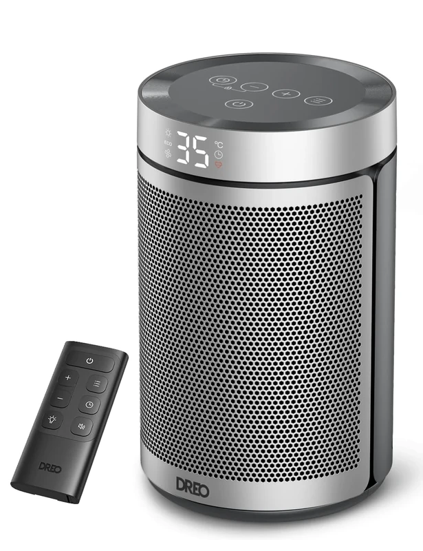 Dreo Electric Heater, 1500W Energy Efficient Space Silent Room Heater, Portable Ceramic Fan Heaters, Thermostat 3 Modes 12H Timer, Overheat & Tip Over Protection, for Bedroom, Atom 316, Silver