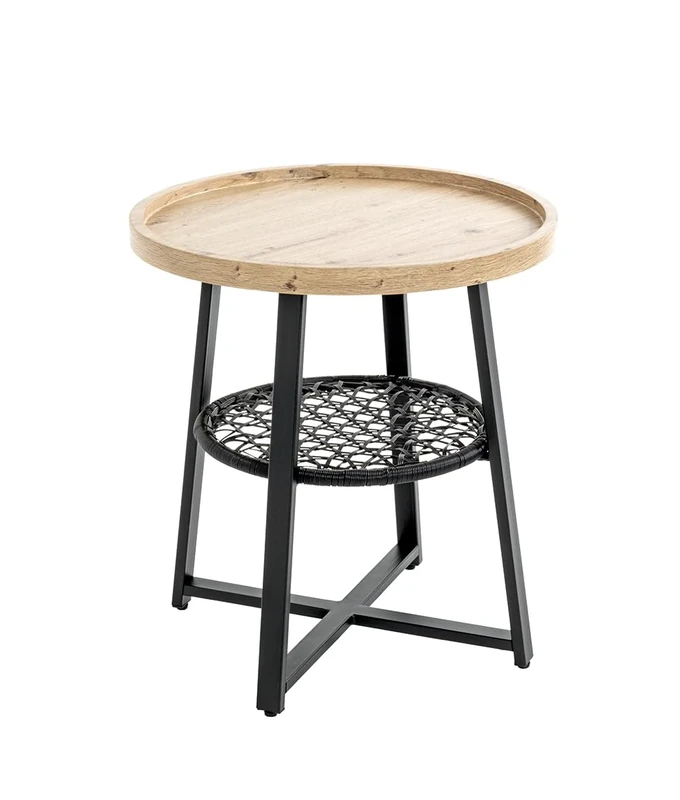 HAKU Möbel end table, oak, black, MDF, metal, PVC - Dim.: H 45 x Ø 50 cm, Style: Modern