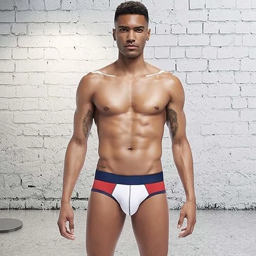 Men's Underwear Briefs Breathable Comfortable Mesh Underwear Low Rise Briefs, Red, XXL