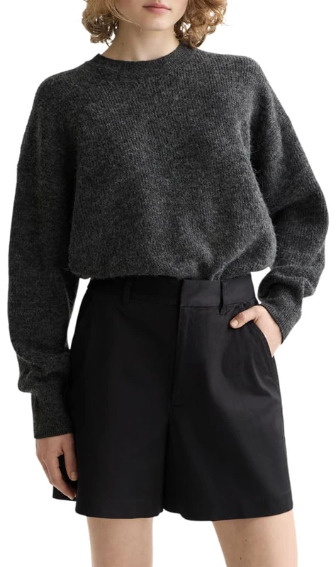 Scotch & Soda Womens Core Fuzzy Crew Neck Pullover Sweater, Charcoal Melange 030, XS UK