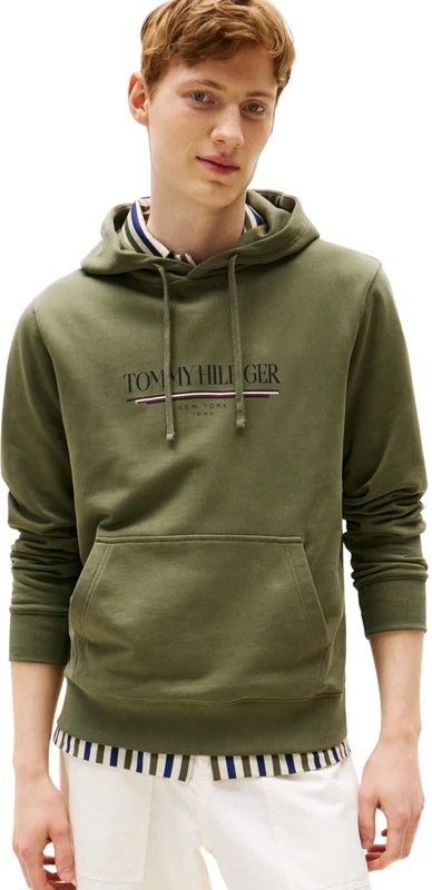 Tommy Hilfiger Men’s Brand Love Cotton Hoodie, Green (Battle Green), S
