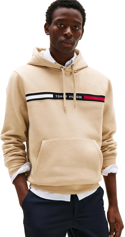 Tommy Hilfiger Men’s Chest Insert Hoodie with Kangaroo Pocket, Beige (Sandalwood), L