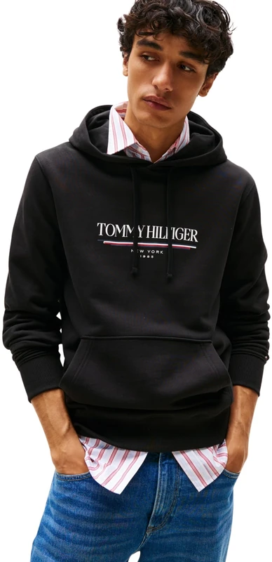 Tommy Hilfiger Men’s Brand Love Cotton Hoodie, Black (Black), S