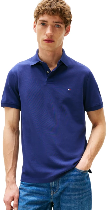 Tommy Hilfiger Men’s Short Sleeve Regular Fit Polo Shirt with Button Placket, Blue (Preppy Navy), M