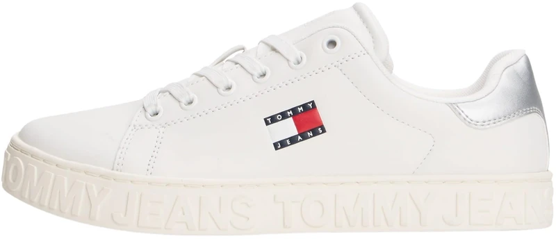 Tommy Jeans Women’s Low Top Logo Flatform Trainers, Multicolor (Ecru/Silver), 7