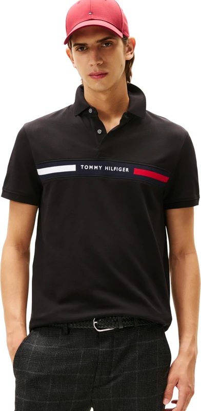 Tommy Hilfiger Men’s Short Sleeve Chest Insert Regular Fit Polo Shirt, Black (Black), M