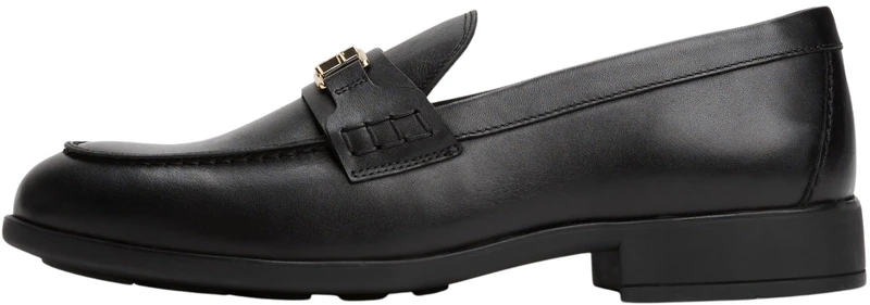 Tommy Hilfiger Women’s Logo Leather Loafers, Black (Black), 7.5