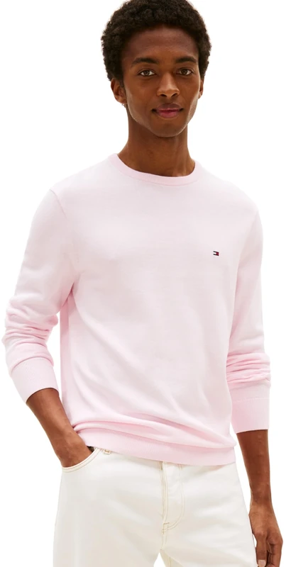 Tommy Hilfiger Men's Essential SSNL Cotton Crew Neck MW0MW39999 Pullover Sweater, Pink (Pink Lily), XS