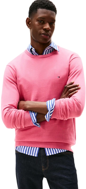 Tommy Hilfiger Men’s Essential Cotton Round Neck Jumper, Pink (Vintage Rosy), XL