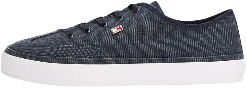 Tommy Hilfiger Women’s Washed Canvas Low Top Vulcanised Trainers, Blue (Space Blue), 6