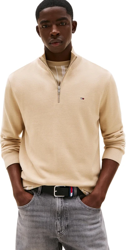 Tommy Jeans Mens TJM SLM Light ¼ SWTR Ext Dm0dm21654 Half Zip Sweater, Khaki (Silt), XS UK