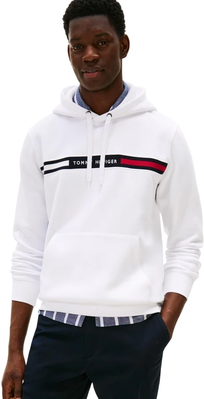 Tommy Hilfiger Men’s Chest Insert Hoodie with Kangaroo Pocket, White (White), XL