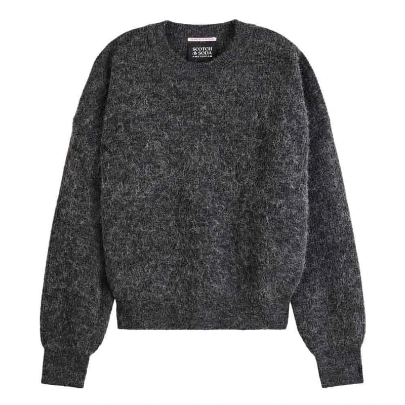 Scotch & Soda Womens Core Fuzzy Crew Neck Pullover Sweater, Charcoal Melange 030, M UK