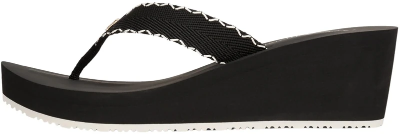Tommy Hilfiger Women’s Beach Wedge Flip Flops, Black (Black), 6.5