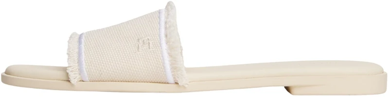 Tommy Hilfiger Women’s Fringe Canvas Elegant Flat Sandals, Off-White (Muslin), 3.5