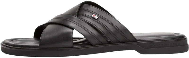 Tommy Hilfiger Men’s Premium Leather Sandals, Black (Black), 6.5