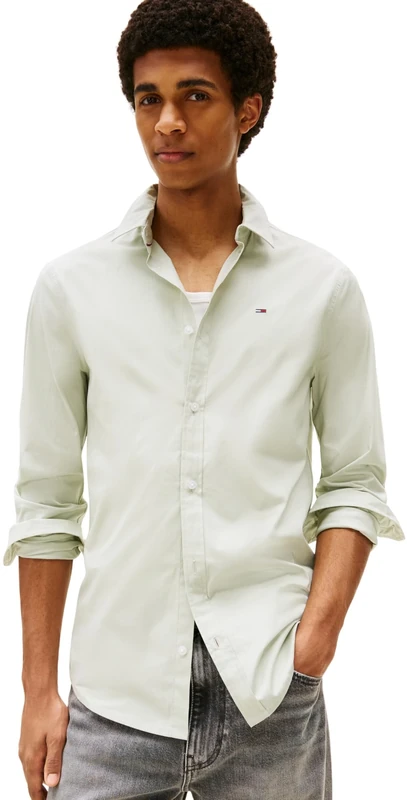 Tommy Jeans Men’s TJM Original Long Sleeve Shirt, Green (Misty Sage), L