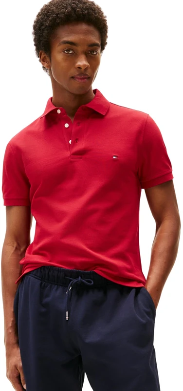 Tommy Hilfiger Men’s Short Sleeve 1985 Slim Fit Polo Shirt, Multicolor (Medium Red), S