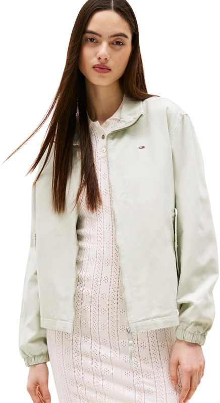 Tommy Jeans Women’s Cotton Transitional Jacket with Zip, Green (Misty Sage), 6XL
