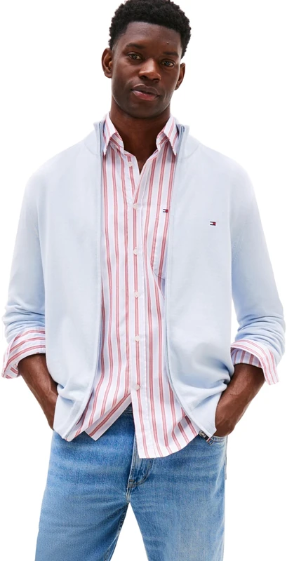 Tommy Hilfiger Men’s Essential Cotton Stand Collar Jumper with Zip, Blue (Breezy Blue), XL