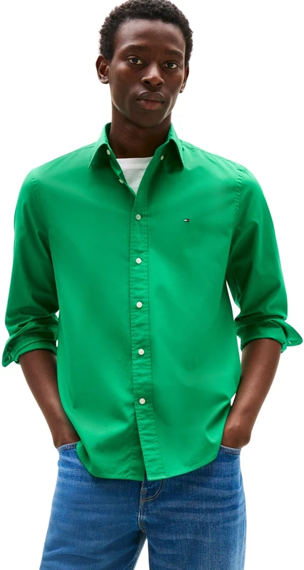 Tommy Hilfiger Men’s Flex Poplin Solid Regular Fit Shirt, Green (Olympic Green), XXL