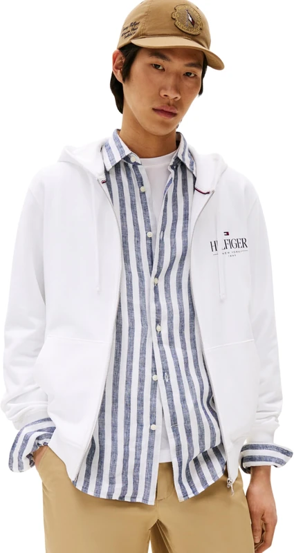 Tommy Hilfiger Men’s Stacked Cotton Hoodie with Zip, White (White), M