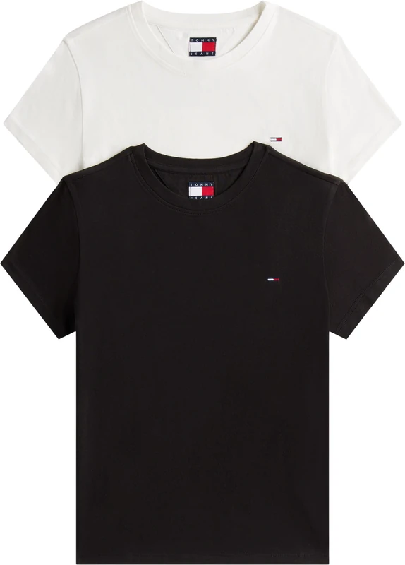 Tommy Jeans Womens Tjw 2pack C-Neck Tee Dw0dw21366 S/S T-Shirt, Multi (Ecru/Black), XXS UK
