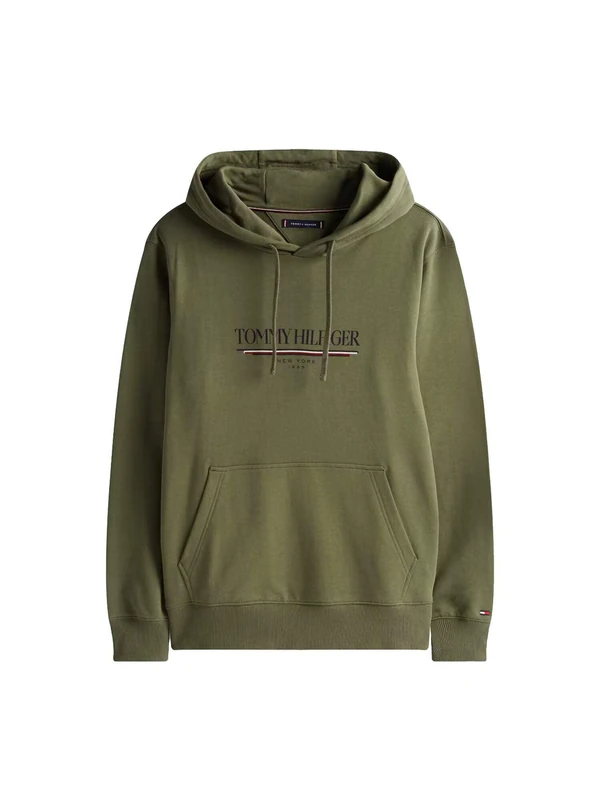 Tommy Hilfiger Men’s Brand Love Cotton Hoodie, Green (Battle Green), M
