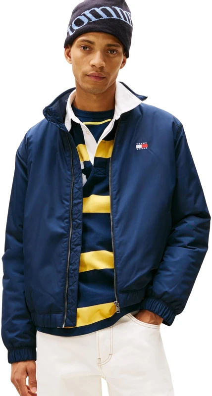 Tommy Jeans Men’s Essential Padded Transitional Jacket with Stand Collar, Blue (Dark Night Navy), XXL