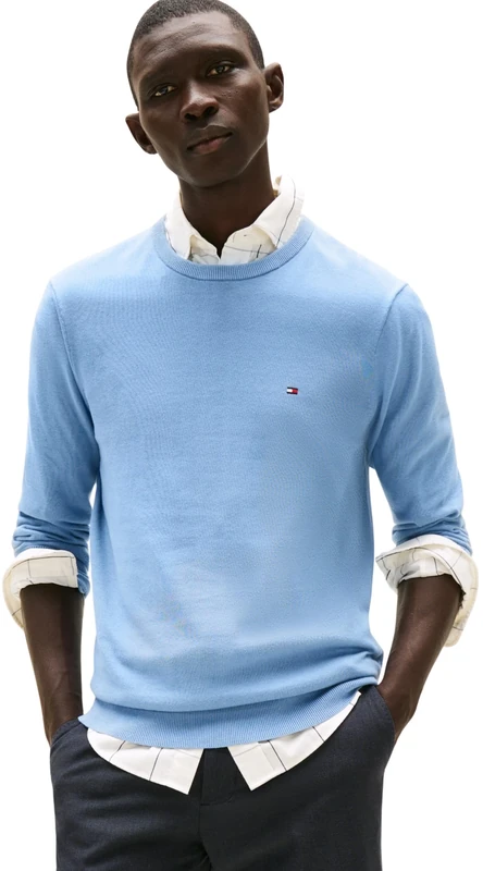 Tommy Hilfiger Men’s Essential Cotton Round Neck Jumper, Blue (Brisk Blue), XS
