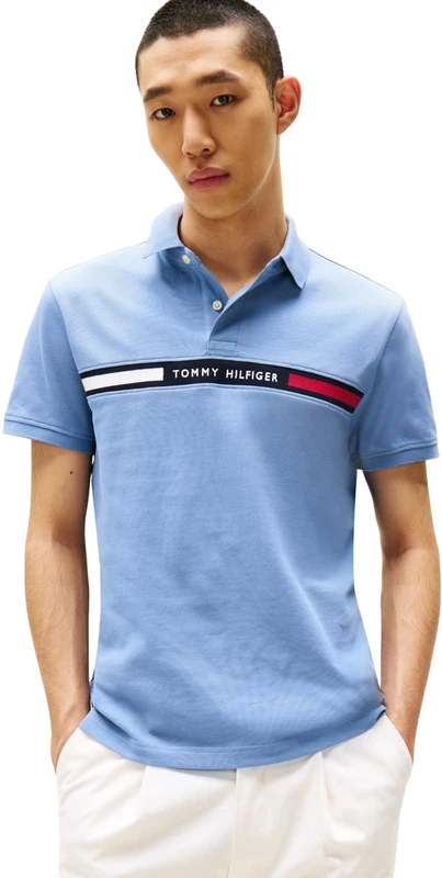 Tommy Hilfiger Men’s Short Sleeve Chest Insert Regular Fit Polo Shirt, Blue (Brisk Blue), XL