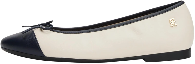 Tommy Hilfiger Women’s Toe Cap Leather Ballet Pumps, Off-White (Newsprint), 7