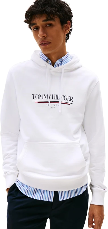 Tommy Hilfiger Men’s Brand Love Cotton Hoodie, White (White), XXL