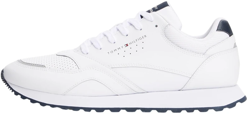 Tommy Hilfiger Men’s New EVA Leather Runner Trainers, White (White), 10