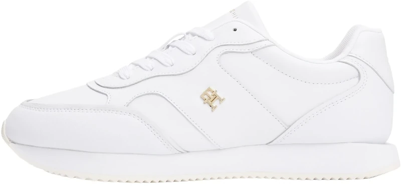 Tommy Hilfiger Women's Leather Runner Trainers, White (White), 5